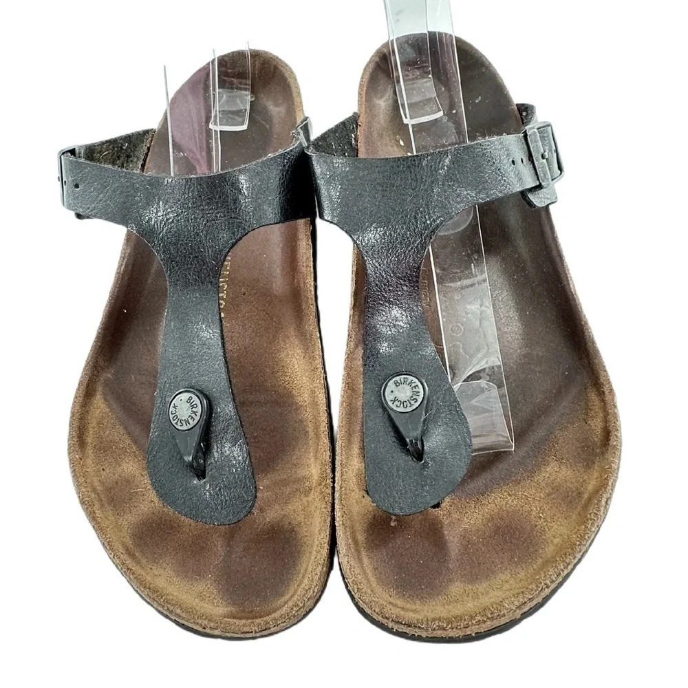 Birkenstock Gizeh sandals size 39 L8 M6 black leather thong minimalist bohemian